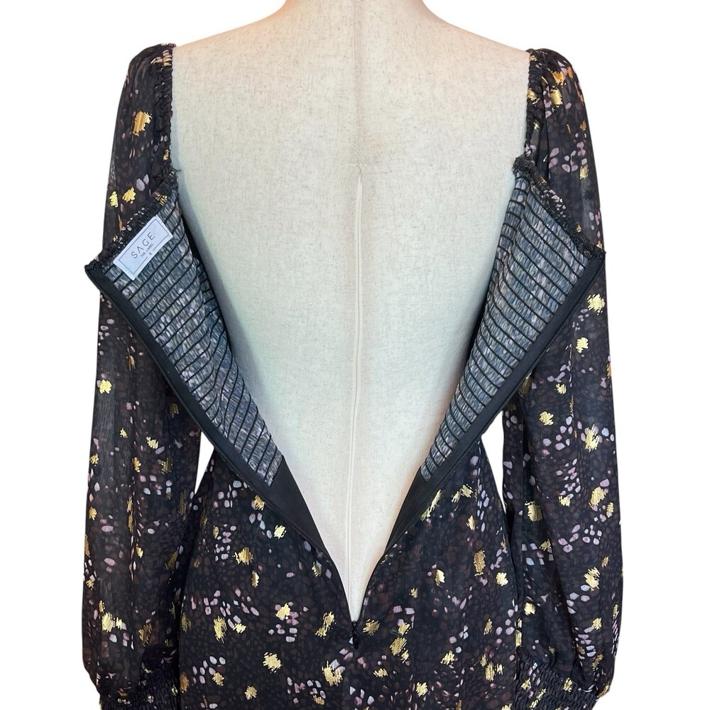 Sage The Label Floral Mini Dress Size S Sweetheart Neck Smocked Back Sheer - Picture 8 of 12